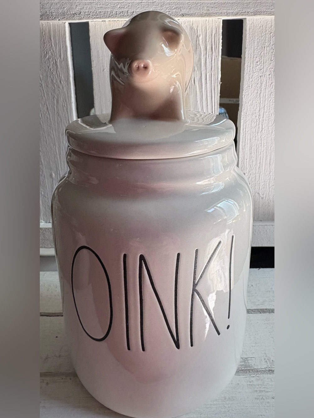 Rae Dunn Ceramic 'OINK!' Jar with Pig Lid